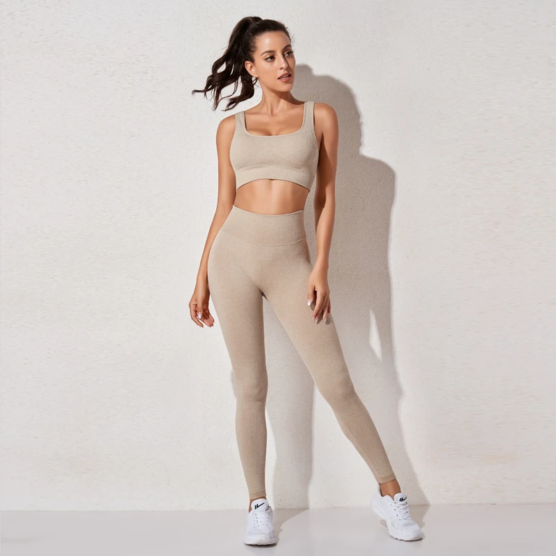 Women's Sportswear Yoga Set Workout Clothes Athletic Wear Sports Gym Legging Seamless Fitness Bra Crop Top Long Sleeve Yoga Suit