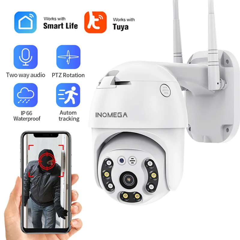 

INQMEGA TUYA PTZ IP Camera Outdoor Wifi 1080P and 3MP Wireless Security Cam Video Auto Tracking Surveillance CCTV White Light