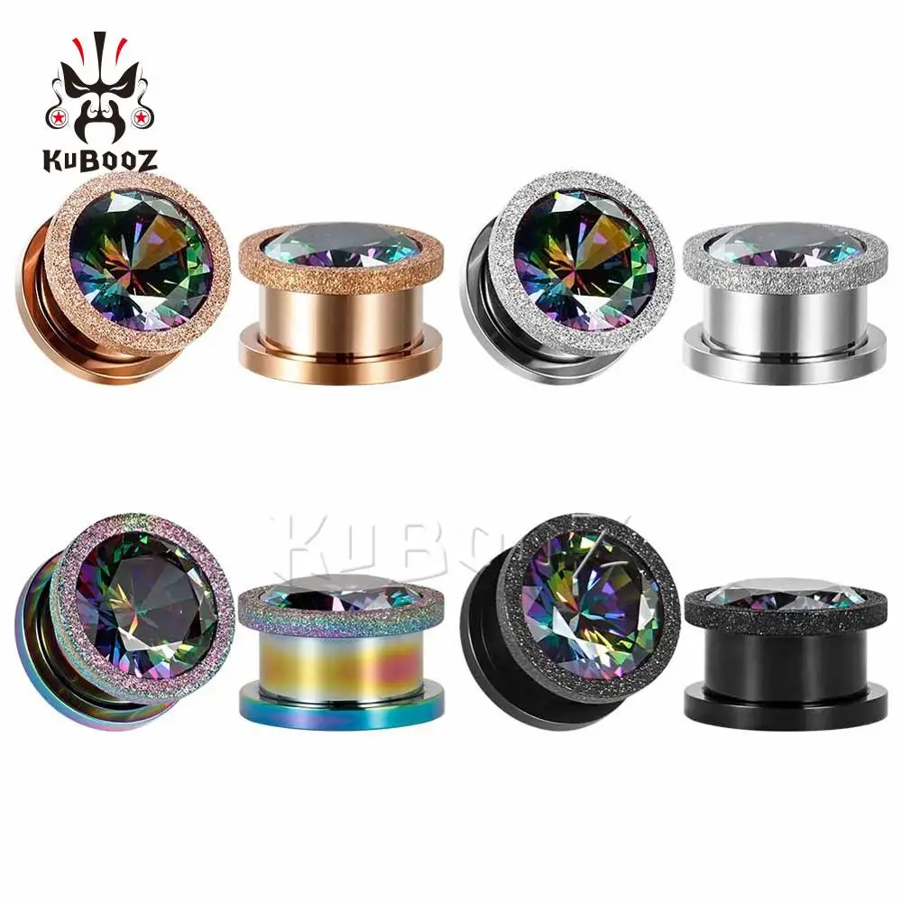 KUBOOZ Ear Plugs Tunnels Gauges Stainless Steel Screw Zircon Crystal Grind Arenaceous Fashion Body Jewelry Piercing Earring Gift | Украшения