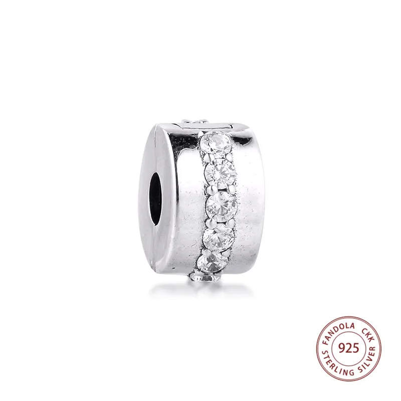 100% Real 925 Sterling Silver Shining Path Clip Stopper Charm Beads for Jewelry Making Fits Original Pandora Bracelets Berloques | Украшения