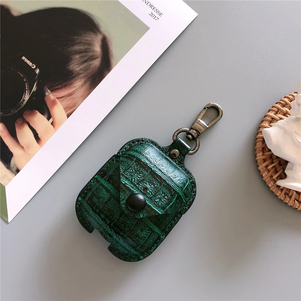 Green Чехол из крокодиловой кожи для Airpods 1 2 Bluetooth беспроводные наушники ретро PU кожаный чехол для AirPods 1 2 Крышка гарнитура зарядная коробка - Цвет: Green