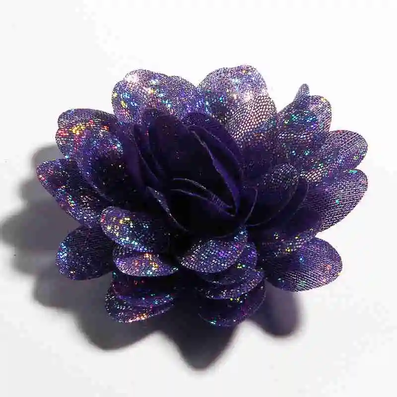 Purple 10 шт., 8 см, 3,1 дюйма, модный Искусственный металлический тканевый цветок для волос, аксессуары для волос, шифоновые блестящие цветы для волос для свадебного бутика - Цвет: Purple