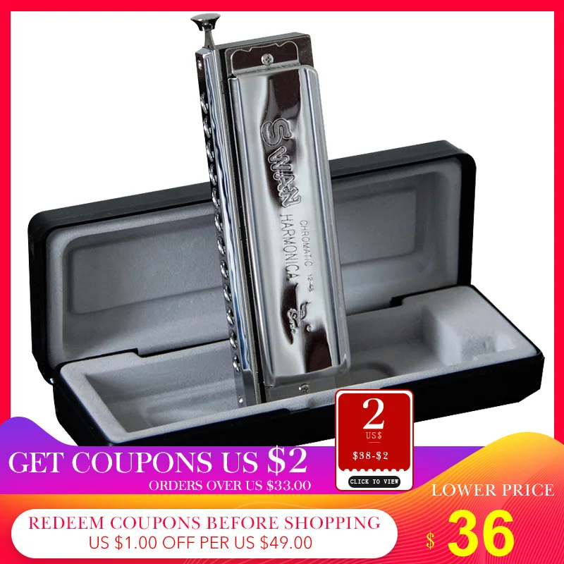 Swan Chromatic Harmonica Mouth Organ 12 Holes with 48 Tone Key of C Reed Swan