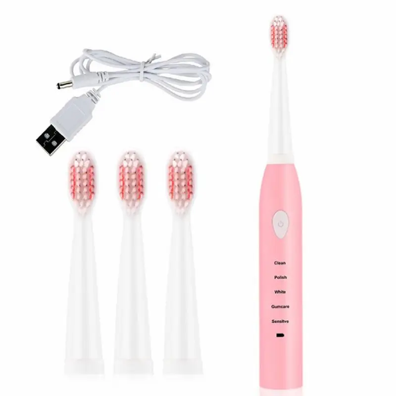 Adult Kids Electric Toothbrushes Waterproof 5 Modes USB Wireless Rechargeable Travel Portable with 4 Soft Brush Heads Oral Care