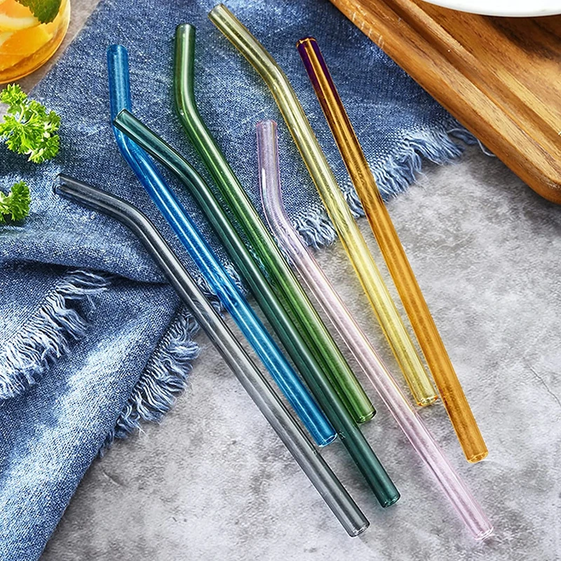 20cm Glass Straws Reusable Drinking Straws Eco Friendly Multicolour Glass Straw for Smoothie Cocktail Bar Drinkware Accessories