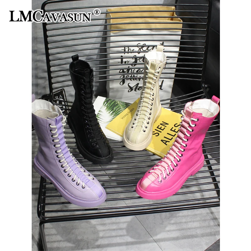 

LMCAVASUN 2019 Round Toe Bandage Personality Candy Colors Pu Leather Single Women Short Boots New Spring Autumn Fashion Tide