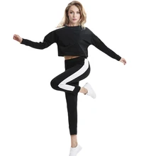 Сексуальный женский спортивный комплект с длинным рукавом, укороченный топ и штаны, наряд для йоги, спортзала, фитнеса, комплект из 2 предметов, спортивная одежда для тренировок, женский спортивный костюм