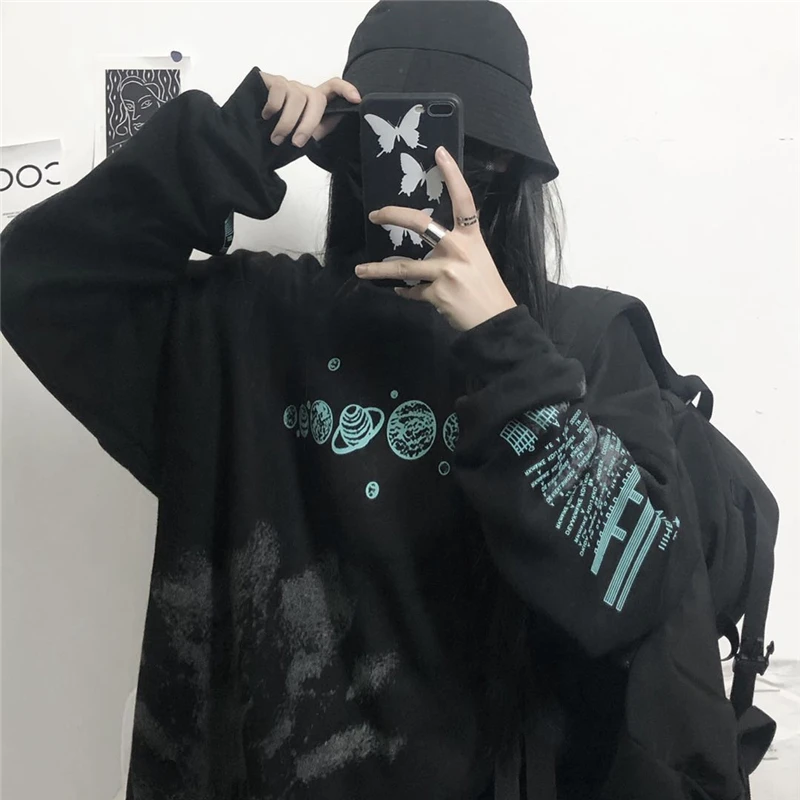 Галактика планета печати Tie Dye свободный свитер пуловер толстовки для женщин и мужчин Уличная Корейская одежда Harajuku зима КОНТРАСТ панк