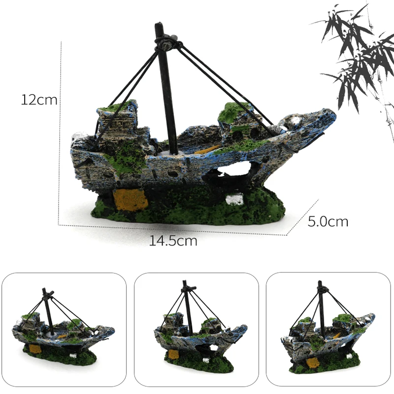 Aquarium Fish Tank Landscaping Shipwreck Pirate Ship Decoration Resin Boat Accessories
