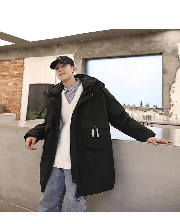 Literature And Art Popular Brand Men'S Wear New Style Mid-length down Jacket Teenager Workwear Thick Warm Coat Men's