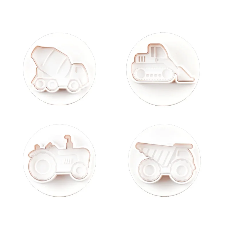 4Pcs Fondant Vehicles Trucks Cookie Cutter Tractor Cookie Plunger Biscuit Molds 