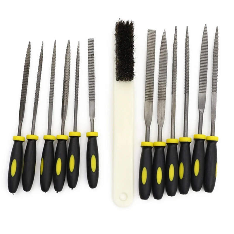 

Wood Rasp File Kit 12 Assorted Small Metal Needle Files Set with Brush Box Bag