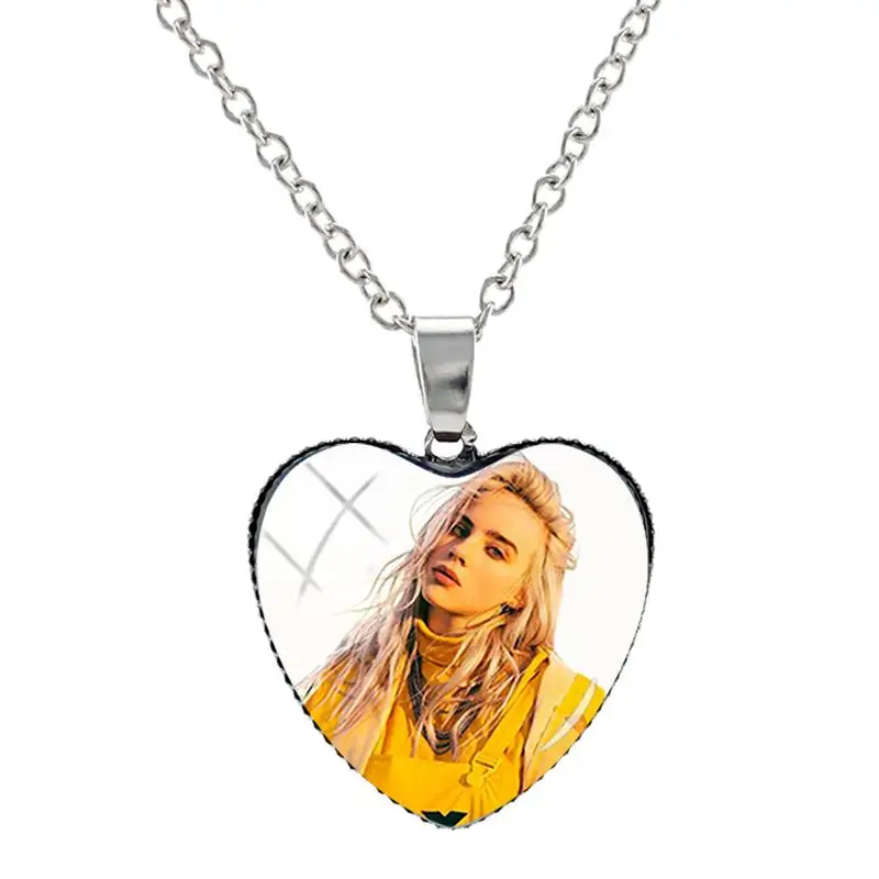 TAFREE хип хоп звезда Билли эйлиш стеклянный кабошонный купол сердце кулон ожерелье ручной работы женское ожерелье для поклонников сувенир HB32 - Окраска металла: HB38