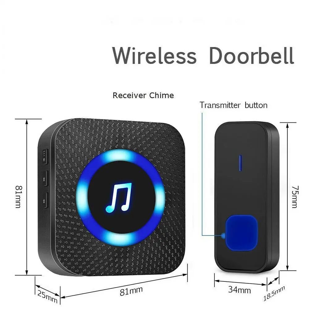 LED Wireless Doorbell 1000ft Remote Smart Doorbell Waterproof UK Plug Multiple use for House Apartment Market wireless video intercom system