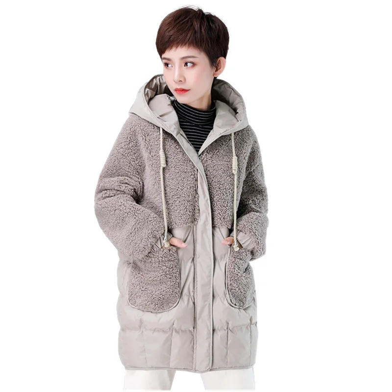 Зимняя куртка женская с капюшоном Длинная плюс бархатная стеганая хлопковая