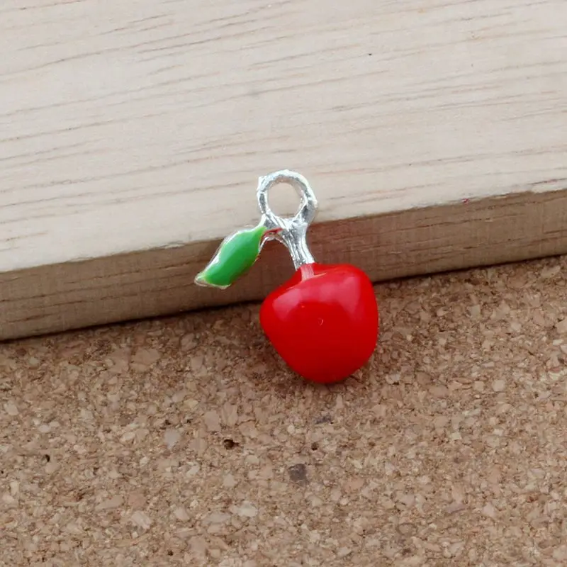 Silver Red Enamel Apple Alloy charm Pendants 25Pcs/lot Fashion Jewelry DIY Fit Bracelets Necklace 15x 18mm A-523 - Окраска металла: Silver
