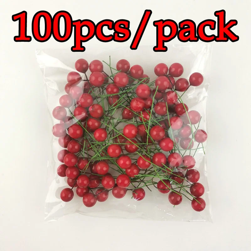 (100 Pcs/pack) Mini Berries Simulation Fruit Artificial Flower Cherry Shape Wedding Handmade DIY Gift Box Decorated Xmas Wreaths
