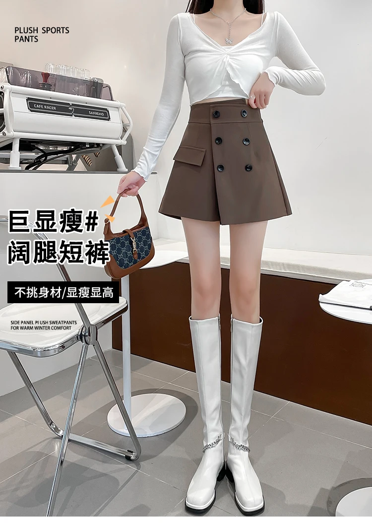 new winter thickening irregular since the a-line skirt waist short double-breasted wide-legged pants Women denim shorts