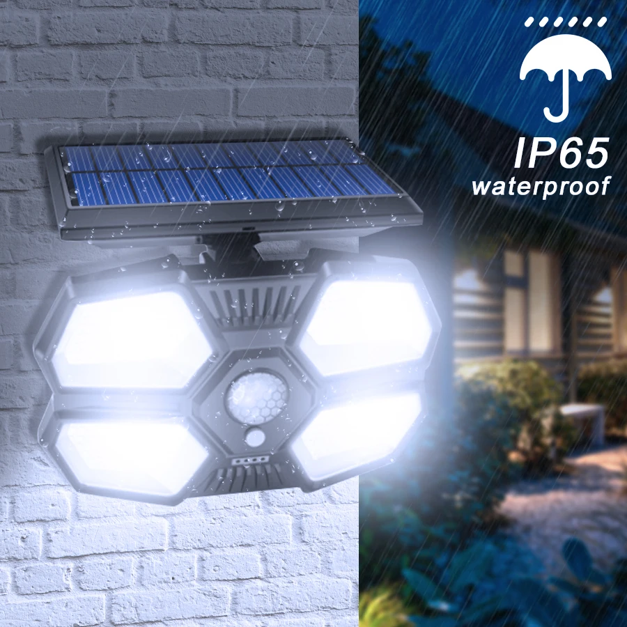 solar garden lights Solar Lights Outdoor Waterproof Solar Wall Lamp with 4 Lighting Face 3 Mode Easy to Install Perfect for Patio Yard Garden Garage led solar lights