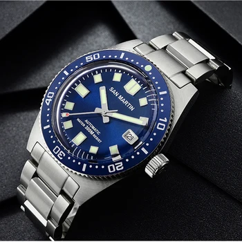 

San Martin New 62Mas Diver Mechanical Automatic Men Watch NH35 Ceramic Bezel Sunray Dial Sapphire Glass Stainless Steel Watches