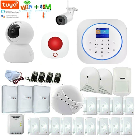 

SmartYIBA Tuya APP Remote Control WIFI Wireless GSM Home Security Burglar Alarm System Smoke Fire Detector PIR Sensor RFID Card