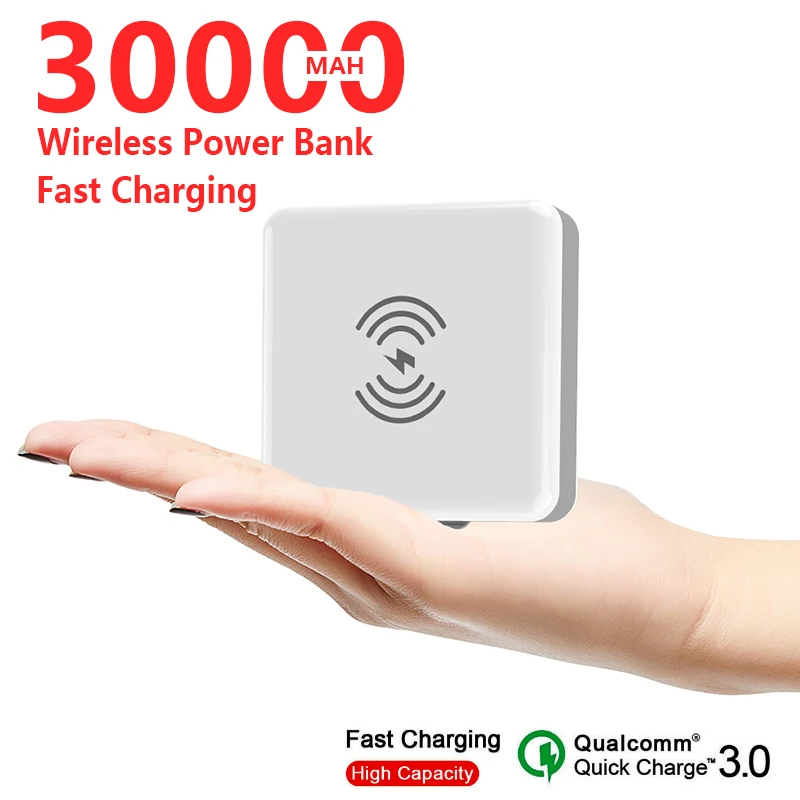 30000mAh QI беспроводной внешний аккумулятор портативное зарядное устройство Мини