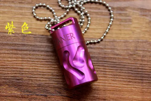 Titanium Waterproof Box Case Medicine Bottle Container Necklace Pendant - Цвет: Purple
