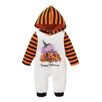 

Baby Rompers Girls Boys Long Sleeve Halloween Cartoon Letter Stripe Print Hoodie Kids Boys Jumpsuit#1