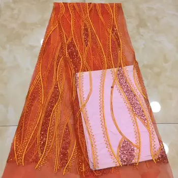 

elegant style 5yards african french lace fabric with sequins good quality french lace fabric for wedding dress XZXOC171
