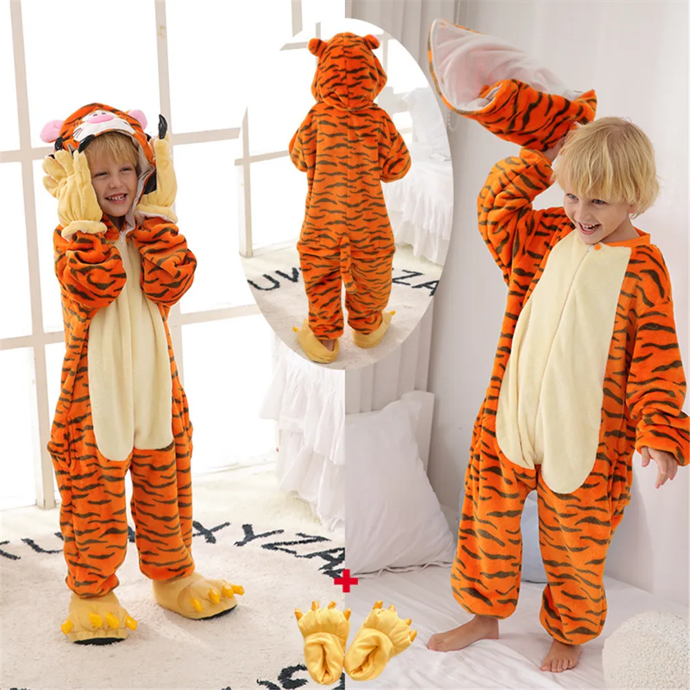 Косплей Кигуруми олень с капюшоном onesie Дети onisie combinaison пижама Дети толстые фланелевые теплые цельные пижамы животных с обувью - Цвет: Style 3