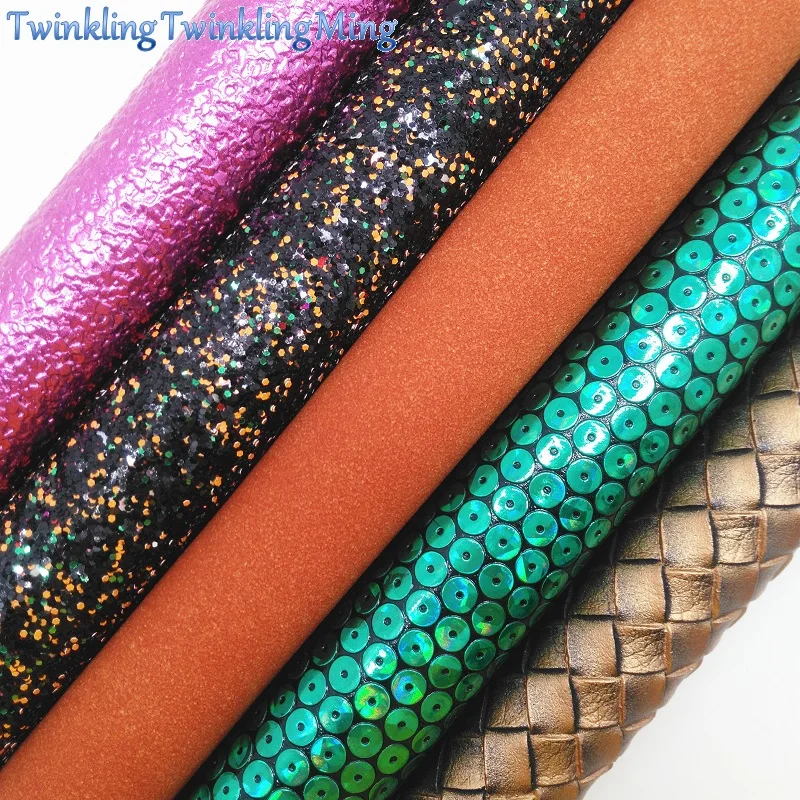 Mixed Colors Glitter Fabirc, Suede Faux Leather Fabric, Synthetic