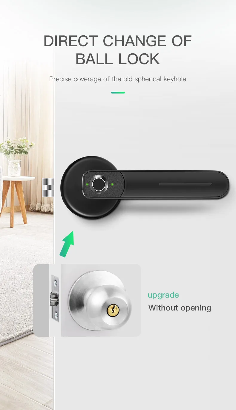 TT LOCK mobile phone bluetooth remote control fingerprint key handle lock cylinder indoor office home outdoor smart door lock best wifi door lock