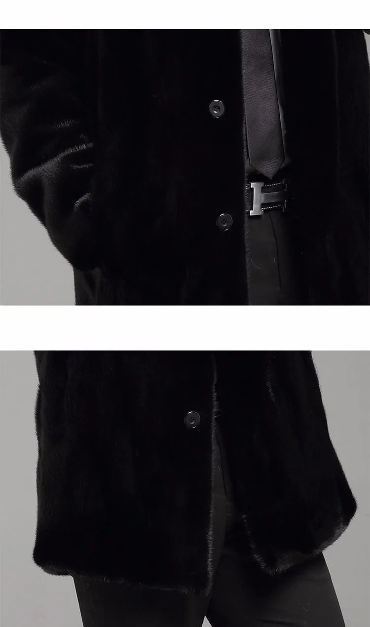 Mens Winter Hooded Faux Mink Fur Jacket Coats Male Long Fur Overcoats Large Size 4XL Black Outwears Casaco Masculino