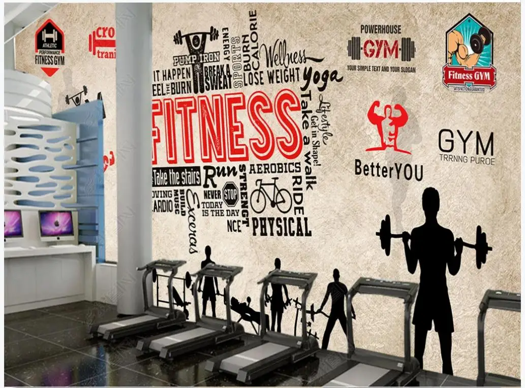 

Custom photo wallpaper for walls 3 d murals Nostalgic retro gym sports fitness club image wall background wall papers home decor