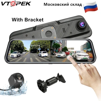 

Vtopek 10 inch Car DVR Mirror Dash Cam Car Rear View Mirror Dual Lens 1080P Drive Video Recorder Parking mode With Bracket