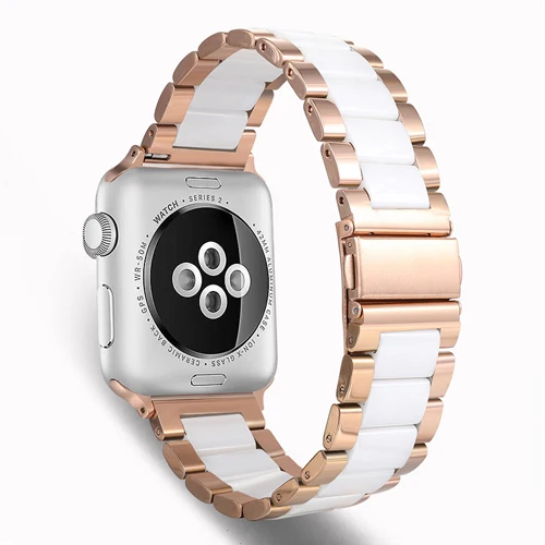 light gold-white Сопутствующий браслет, ремешок для apple watch, ремешок 42 мм, 38 мм, Версия 44 мм 40 мм наручных часов iwatch, correa 5/4/3/2/1 Керамика браслет для наручных часов из нержавеющей стали - Цвет ремешка: light gold-white