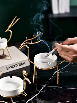 

Nordic Light Luxury Wrought Iron Elk Ashtray Ins Girly Cute Practical Home Desktop Ceramic Ashtray Home Decorative Accessories