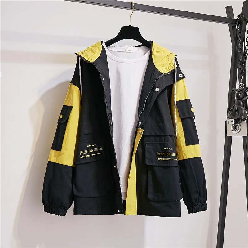 Куртка женская осенняя новая Корейская ins Harajuku уличная BF товары винтажная модная свободная с капюшоном с длинными рукавами Повседневная Женская куртка - Цвет: black