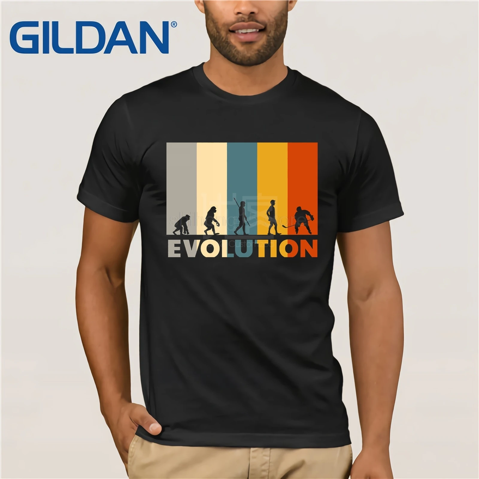 Mankind Evolution Ice Hockeyer футболка 80s Винтаж Ретро забавная одежда повседневные футболки с коротким рукавом Забавные футболки мужские короткие - Цвет: black
