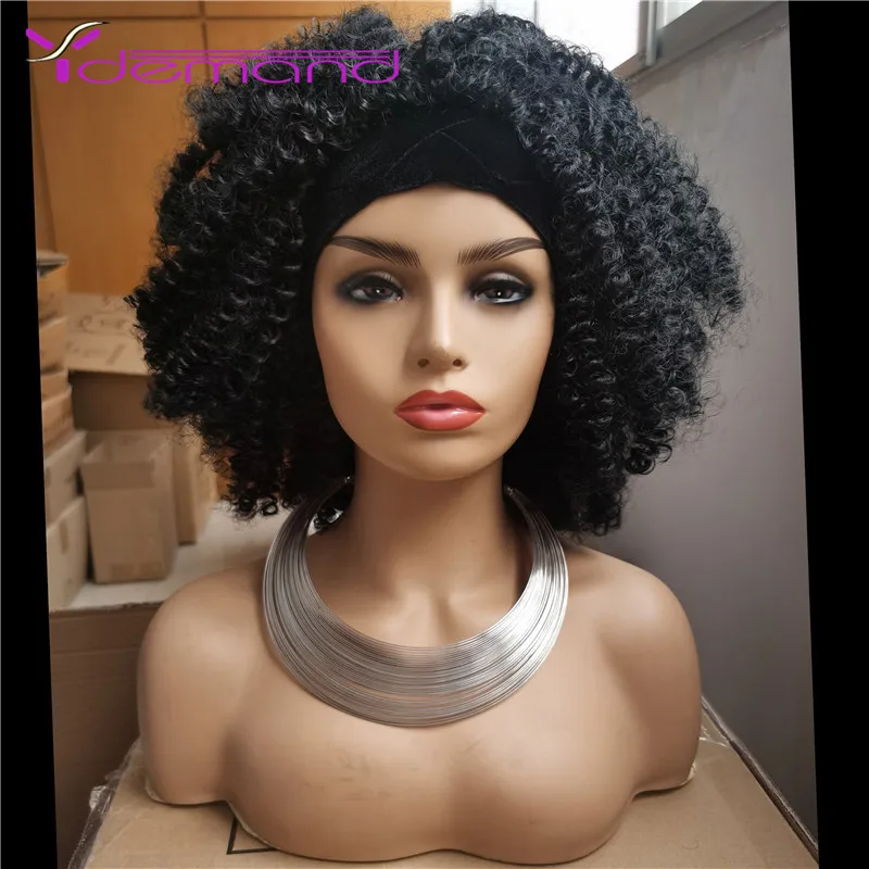 Y Demand Short Handband Curly Brown Wig Headscarf Wig Negro Women's Fashion Hair Band With Split Hair Synthetic Wigs