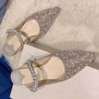 

Brand Women Shoes Lady Rhinestone Fairy Crystal Party Wedding Shoes high heel pointed toe women sandals 6.5/8.5cm 35-40