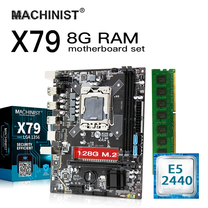 

E5 X79 LGA 1356 motherboard set kit with Intel Xeon E5 2440 CPU 8GB 1600MHz DDR3 ECC REG RAM Mico-ATX NVME M.2 128GB SSD
