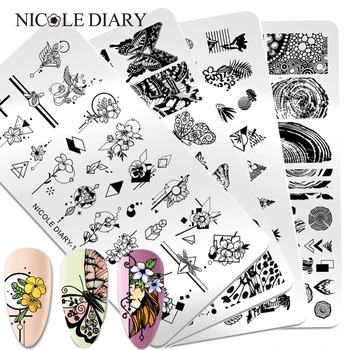 

NICOLE DIARY Flower Butterfly Leopard Print Nail Stamping Plates Marble Image Stamp Templates Geometric Printing Stencil Tools