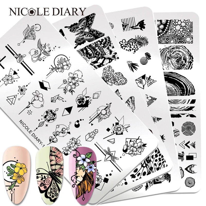 Трафареты NICOLE DIARY для стемпинга ногтей инструменты штамповки с изображением