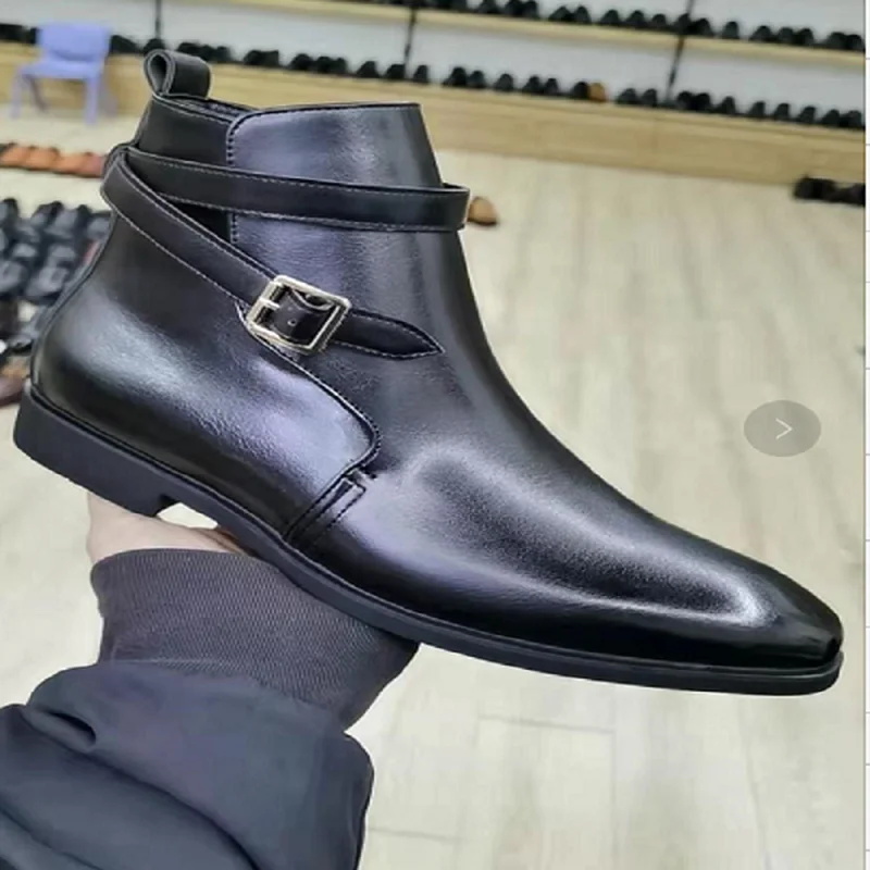 Mejor vendedor  Alta calidad De los hombres De la moda De la Pu De la hebilla De cuero botas para trabajo Casual Vintage clásico Formal botas Chelsea Zapatos De Hombre TV780 8bWZwA1Jd7V