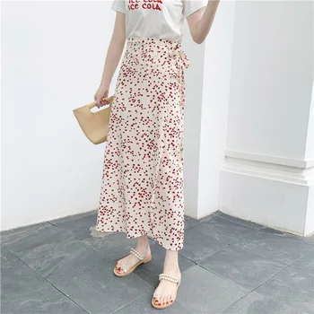 

2019 Women Ankle-Length Casual Vacation Asymmetrical Irregular Long Skirt Variety Wear Floral Print Chiffon High Waist Skirt