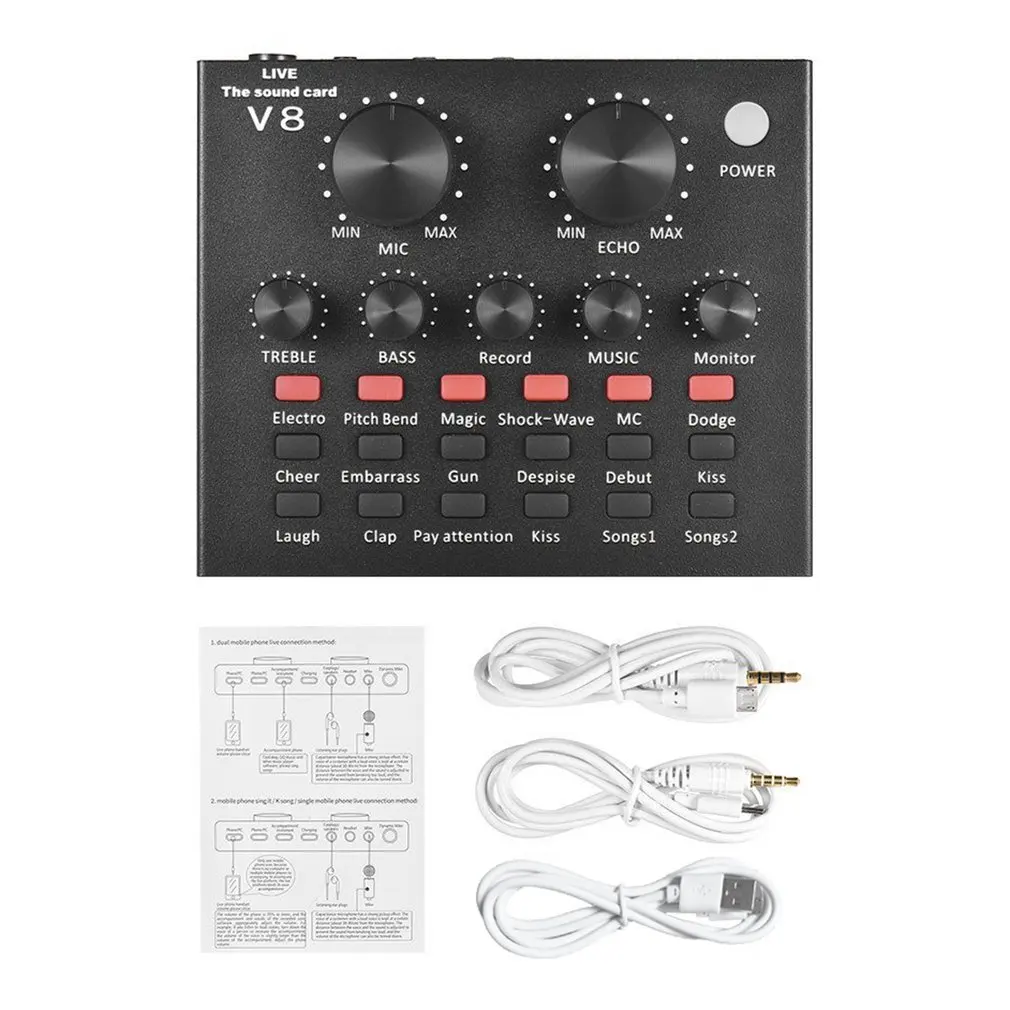 

V8 Full Set Of Voice Recorder Computer Anchor Microphone Live Broadcast Equipment Portable Sound Card Set