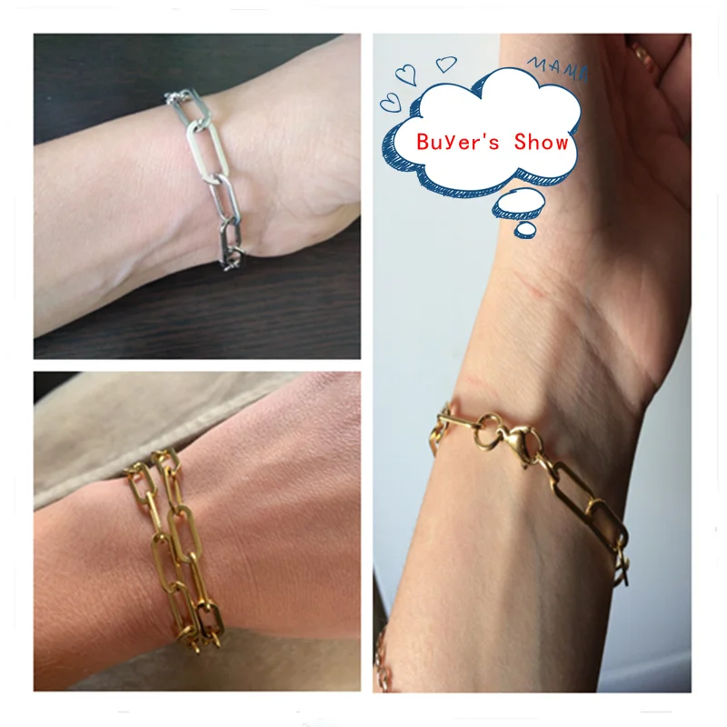 New 304 Stainless Steel 7mm 6mm 4mm Link Cable Chain Bracelets Black Gold Silver Color Oval Jewelry For Women Men Gifts 19cm