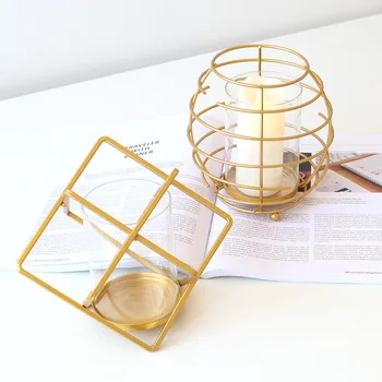 

Northern European-Style Gold Geometry Metal Candle Holder Romantic Table Wedding Props Candlestick Ornaments Candelabra