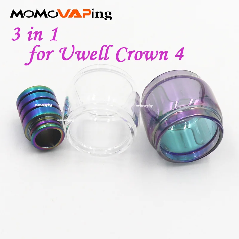 

3PCS With Cap Replacement Pyrex Rainbow Transparent Glass Tube Bubble for Uwell Crown 4 IV Tank Crown 4 RTA Atomizer